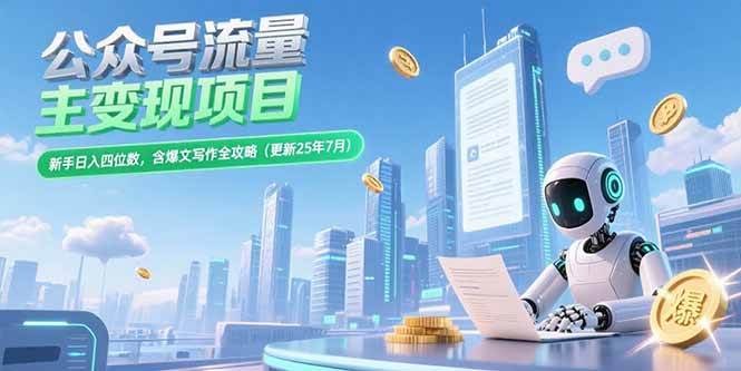 (7.18)公众号流量主变现项目，新手日入四位数，含爆文写作全攻略(更新25年7月)