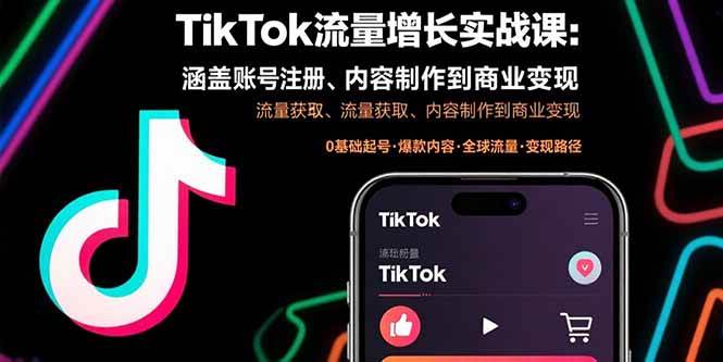 (8.24)TikTok流量增长实战课：涵盖账号注册、流量获取、内容制作到商业变现