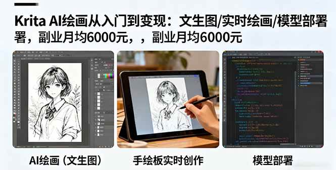 (10.10)Krita AI绘画从入门到变现：文生图/实时绘画/模型部署，副业月均6000元